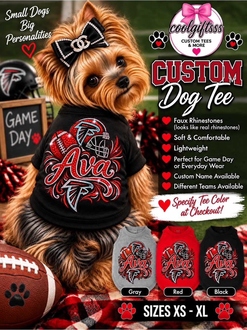 Personalized Custom Dog Tee | Faux Rhinestone Pet Shirt S M L XL your pets name